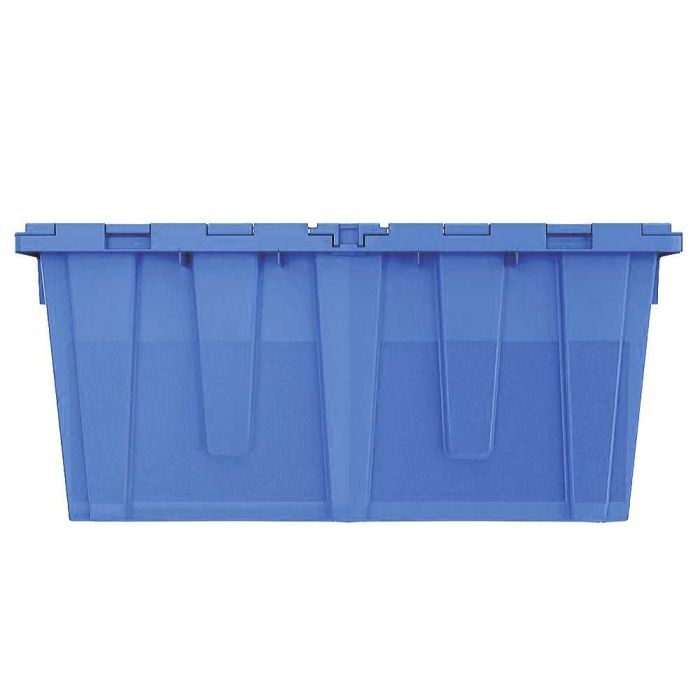 Heavy Duty XL Blue Plastic Tote With Attached Lid (18.5 Gallons)