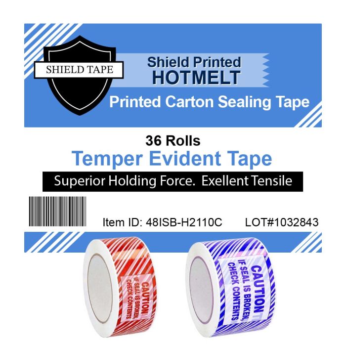 Industrial Shield Printed (Caution If Seal Is Broken) Tamper Evident Hot Melt Packaging Tape