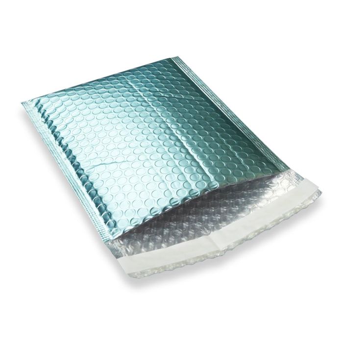 Hard Shell Metallic Aqua Ice Bubble Mailers Extra Air (3/16" Bubble Liner) Peel & Seal