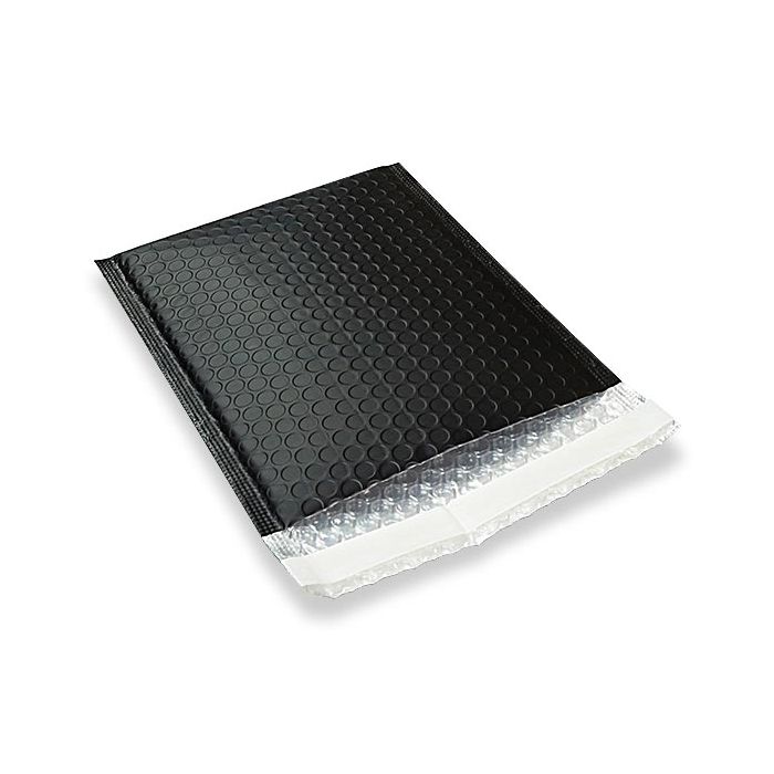 Hard Shell Metallic Matte Black Bubble Mailers Extra Air (3/16" Bubble Liner) Peel & Seal