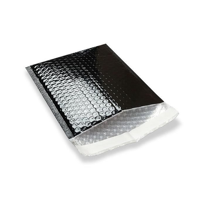 Hard Shell Metallic Gloss Black Bubble Mailers Extra Air (3/16" Bubble Liner) Peel & Seal