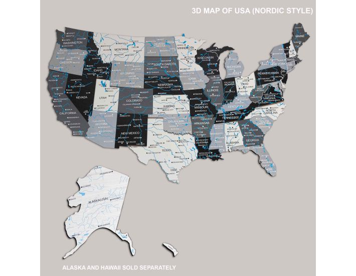 3D Wooden USA Map Nordic Premium Edition