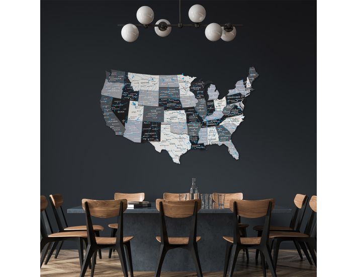 3D Wooden USA Map Nordic Premium Edition