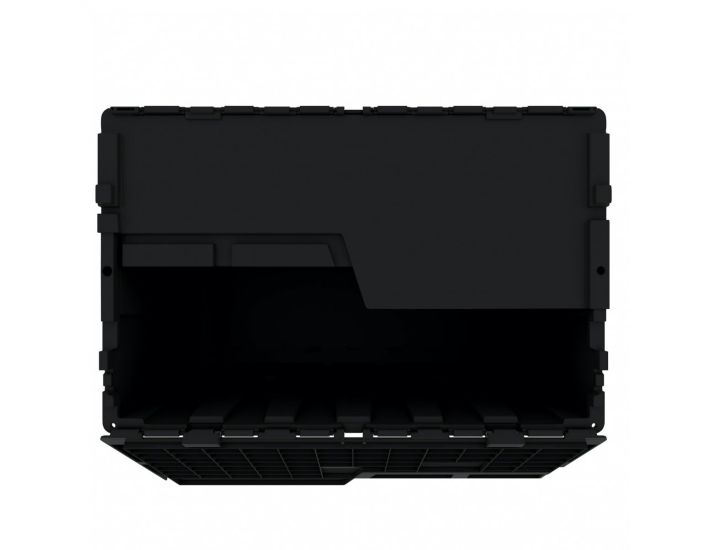 Heavy Duty Black Plastic Tote With Attached Lid (9 Gallon)