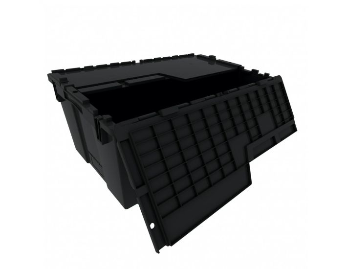 Heavy Duty Black Plastic Tote With Attached Lid (9 Gallon)