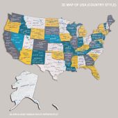 3D Wooden USA Map Country Premium Edition