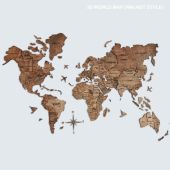 3D Wooden World Map Walnut Premium Edition