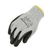 Black Nitrile Coated Cut Resistant Gloves Gray Glass Fiber Knitted, Sandy Finish Palm.