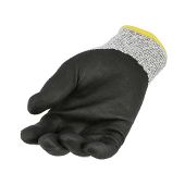 Black Nitrile Coated Cut Resistant Gloves Gray Glass Fiber Knitted, Sandy Finish Palm.