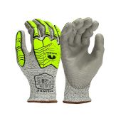 Hi Visibility/Gray 13g HPPE Polyurethane Dipped Cut Resistant Gloves A4 Cut Level, 1 Impact Level