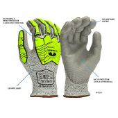 Hi Visibility/Gray 13g HPPE Polyurethane Dipped Cut Resistant Gloves A4 Cut Level, 1 Impact Level