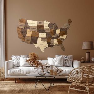 3D Wooden USA Map Multicolor Premium Edition