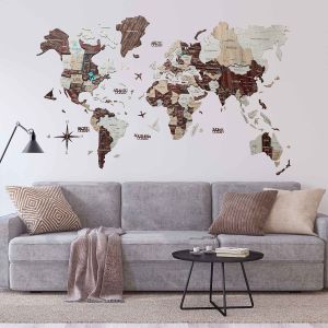 3D Wooden World Map Cappuccino Premium Edition