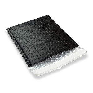 Hard Shell Metallic Matte Black Bubble Mailers Extra Air (3/16" Bubble Liner) Peel & Seal