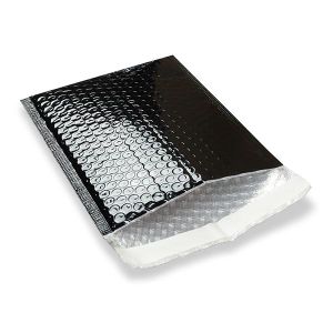 Hard Shell Metallic Gloss Black Bubble Mailers Extra Air (3/16" Bubble Liner) Peel & Seal
